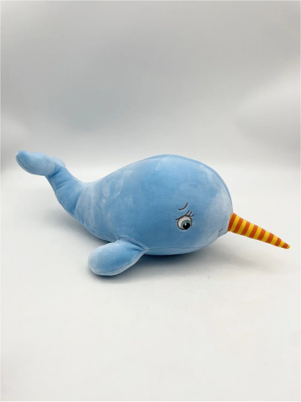 Bunnies by the Bay Blue Narwhal Plush with Yellow-Orange Striped Horn